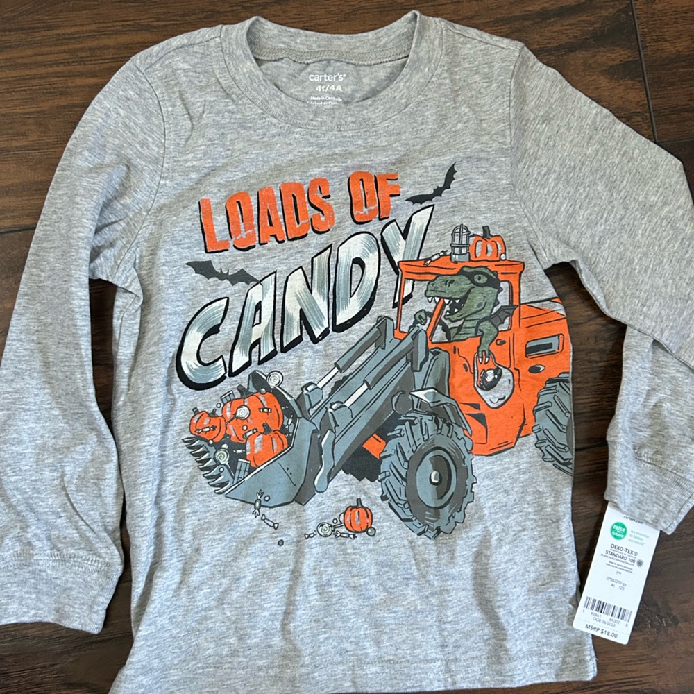 Carter’s Halloween excavator dinosaur gray and orange long sleeve top - 4T